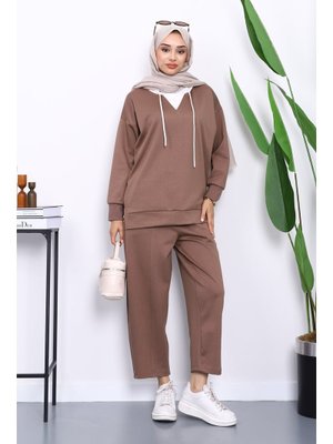 Koyuv Vizon Kapüşonlu Tunik Pantolonlu Takım