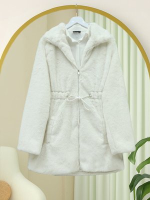 Ekru Tünel Bağcıklı Cepli Astarlı Kürklü Ceket