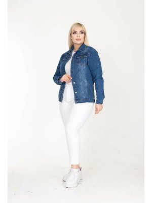 Mavi Büyük Beden Esnek Kot Spor Ceket