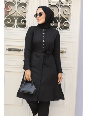 Düğmeli Siyah Tunik 658s