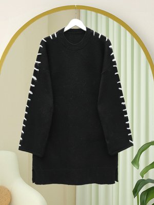 Siyah Kolları İpli Çizgili Yumoş Triko Tunik Siyah Kolları İpli Çizgili Yumoş Triko Tunik