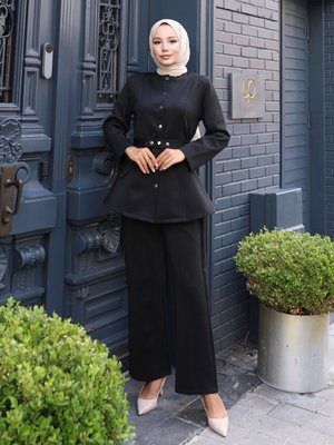 Siyah Scuba Çıtçıtlı Ceket Pantolon Takım Siyah Scuba Çıtçıtlı Ceket Pantolon Takım