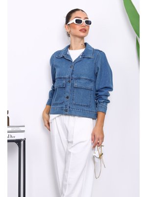 Mavi Cepli Kot Ceket