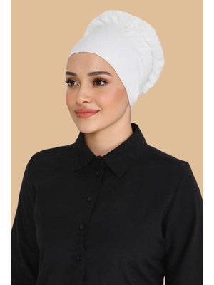 Beyaz Dikişsiz Fırfırlı Bone Beyaz Dikişsiz Fırfırlı Bone