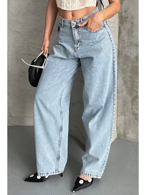 Buz Mavi Kar Yıkamalı Baggy Kot Pantolon Buz Mavi Kar Yıkamalı Baggy Kot Pantolon