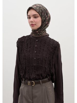 Acı Kahve Leana Desen Pamuklu Viskon Eşarp