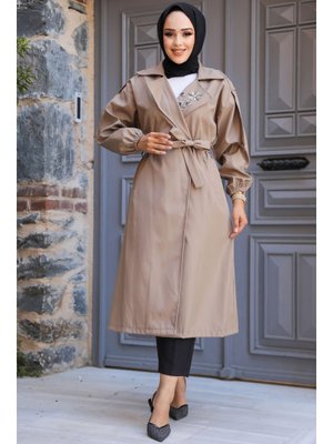 Boncuk Detaylı Vizon Trençkot 639v