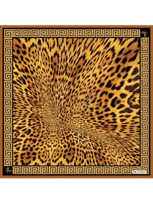 Leopar Desen Black Seri Twill Eşarp Askısı İle Birlikte 90x90 Cm Siyah Sarı