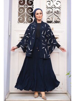 Desenli Lacivert İkili Kimono Takım 12892l Desenli Lacivert İkili Kimono Takım 12892l