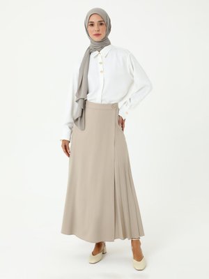 Vizon Pile Detaylı Krep Etek Vizon Pile Detaylı Krep Etek