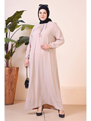 Kadin Buyuk Beden Ayrobin Uzun Anne Elbise Taş