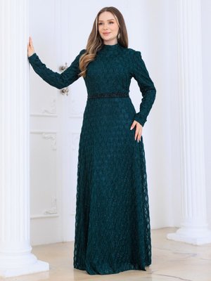 Lina Tesettür Abiye Elbise Yesil