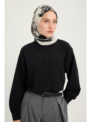 90x90 Cm Özgür Fırçalar Gri Vierra Desenli Viskon Eşarp