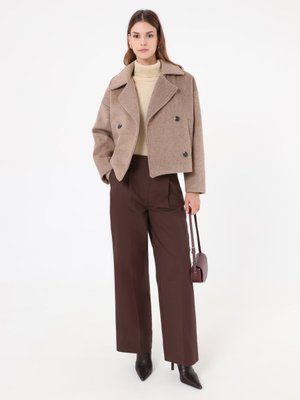 Bej Kaşe Kruvaze Kapama Kısa Kaban