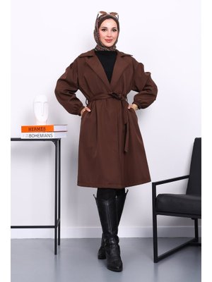 Kahverengi Kruvaze Yaka Kuşaklı Trençkot Kahverengi Kruvaze Yaka Kuşaklı Trençkot