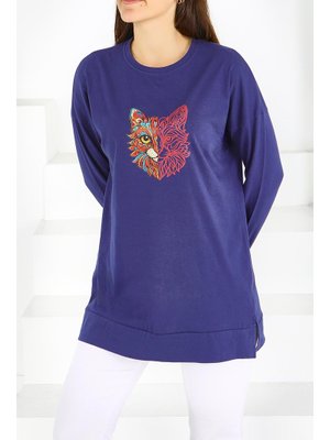 Lacivert Uzun Kollu Baskılı Süprem Tunik Lacivert Uzun Kollu Baskılı Süprem Tunik