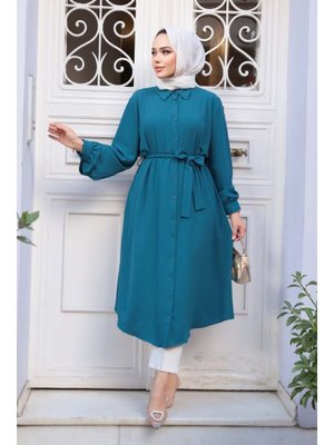 Düğmeli Petrol Mavisi Tunik 32172pm