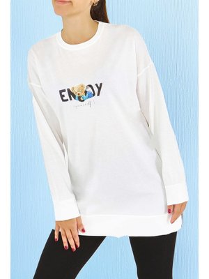 Beyaz Uzun Kollu Baskılı Süprem Tunik Beyaz Uzun Kollu Baskılı Süprem Tunik