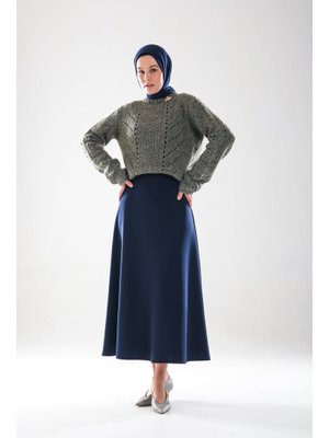 2279_yüksek Bel Scuba Kumaş Puf Etek – Gizli Fermuar Kapamalı, Kloş– Günlük Ve Şık Kombin