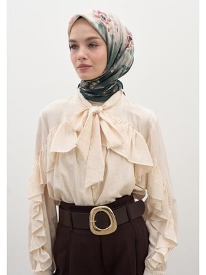 Petrol Marıelle Desen Pamuklu Viskon Eşarp