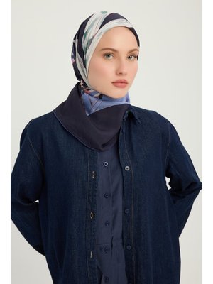 90x90 Cm Düğümler Ve Hikayeler Lacivert Vierra Desenli Viskon Eşarp