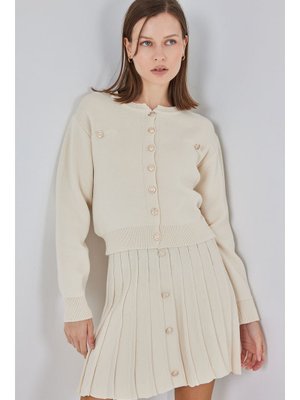 Krem Triko Hırka Etek İkili Takım Krem Triko Hırka Etek İkili Takım