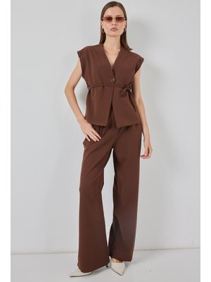 Kahverengi Yelek Pantolon Kumaş Takım Kahverengi Yelek Pantolon Kumaş Takım