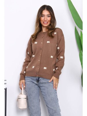 Vizon Fiyonk Nakışlı Triko Hırka