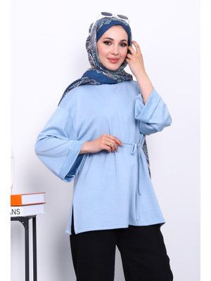 Bebe Mavi Yanları Yırtmaçlı Bel İpli Tunik Bebe Mavi Yanları Yırtmaçlı Bel İpli Tunik