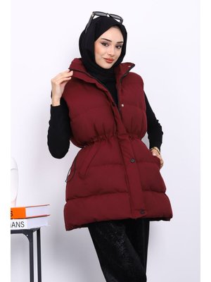Bordo Bel Lastikli Cepli Şişme Yelek