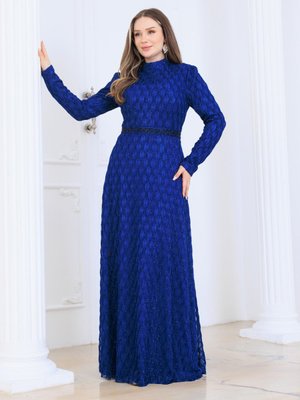 Lina Tesettür Abiye Elbise İndigo