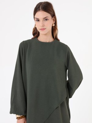 Haki Asimetrik Kesim Balon Kollu Basic Takım