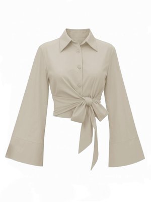 Açık Vizon Yan Bağlamalı İspanyol Kol Düğmeli Gömlek