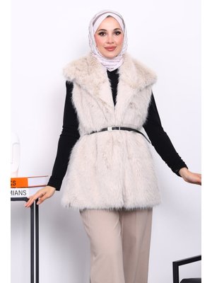 Taş Astarlı Kemerli Kürk Yelek