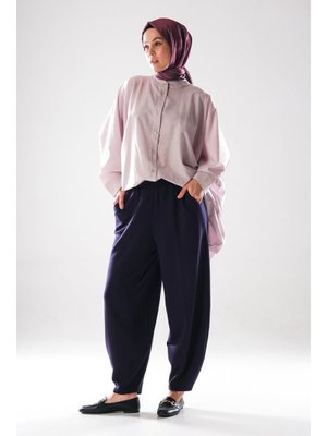 2281_ Beli Lastikli Cepli Harem Şalvar Pantolon – Rahat Kalıp Günlük Alt Giyim