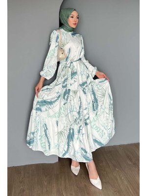 Çağla Desenli Uzun Elbise Çağla Desenli Uzun Elbise