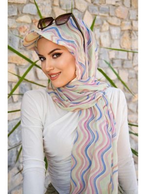 Soft Renkler Geometrik Desen Kepli Bandana Şapka Şal