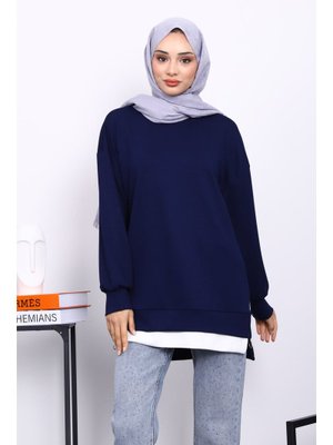 Lacivert Bisiklet Yaka Yan Fermuarlı Tunik Lacivert Bisiklet Yaka Yan Fermuarlı Tunik