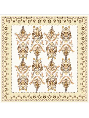 Bej Desenli İtalyan Şifon Eşarp Askısı İle Birlikte 110x110 Cm