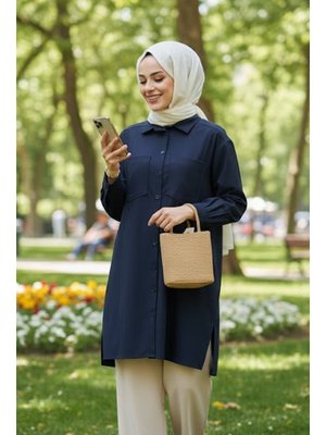 Düğmeli Lacivert Puane Gömlek 10564l Düğmeli Lacivert Puane Gömlek 10564l