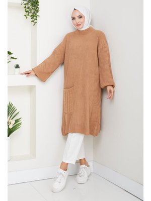 Saç Örgü Cepli Triko Tunik