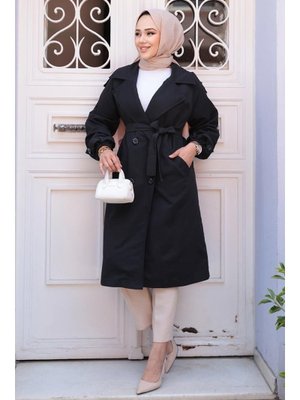 Kemerli Siyah Trençkot 62181s