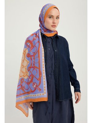 70x190 Cm Süvarinin Arması Oranj Vierra Desenli Viskon Şal