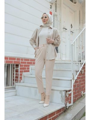 Bej Havuç Paça Likralı Zara Krep Pantolon