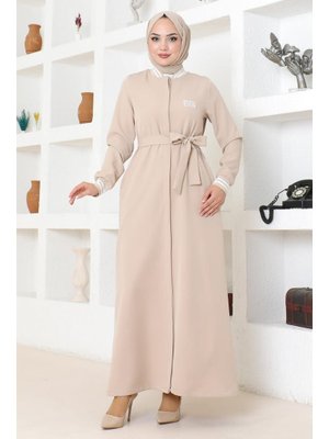 Bej Gizli Düğmeli Ribanalı Ferace