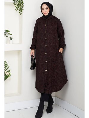 Bordo Dilra Kapüşonlu Kaşe Kap