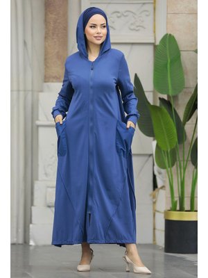 Kapüşonlu İndigo Mavisi Ferace 20129ım