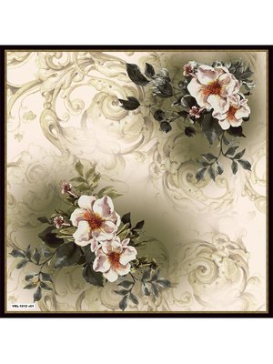 Krem Barok Çiçekli Desen Black Seri Twill Eşarp Askısı İle Birlikte 90x90 Cm