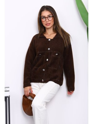 Kahverengi Angora Yumoş Triko Hırka
