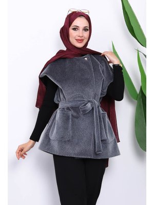Füme Cepli Kemerli Kaşe Yelek